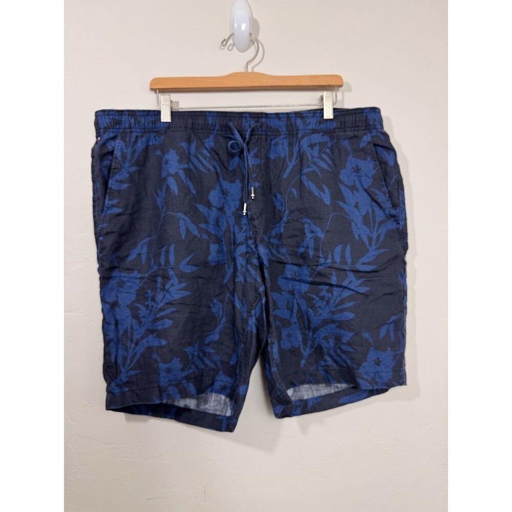 Tommy Hilfiger Shorts Mens 40 Blue Floral 100% Linen Harlem Relaxed Tailored Fit